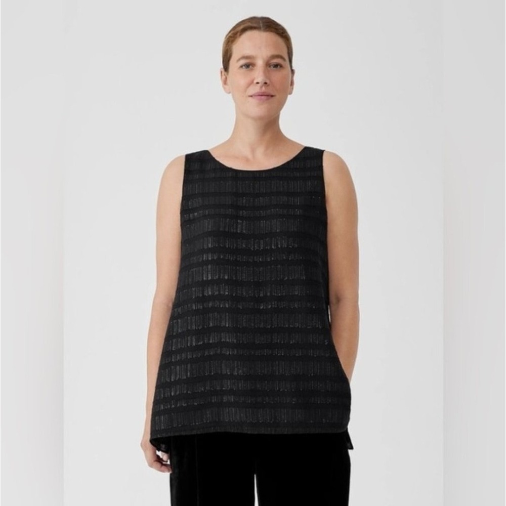 Eileen Fisher Top Womens L NWOT Sheer Silk Glimmer Ballet Neck Tank Lined Office